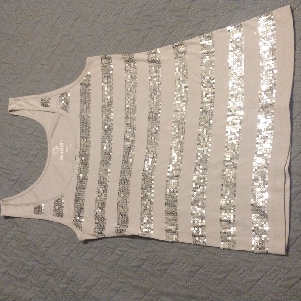 Old Navy White and Silver Sequin Tank - Picture 1 of 11